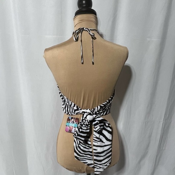 NWT Collette Zebra Scarf Halter Top Small 3 in 1 Top Shirt Blouse Unique B57 - Picture 4 of 12